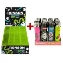 RONSON - Pack Caja Papelillos Ronson Extra Quality + Caja Encendedores Round Clipper