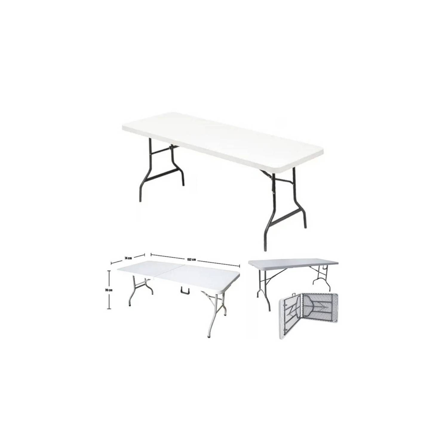 Mesa plegable blanca de 152 x 70 x 74 cm, blanco