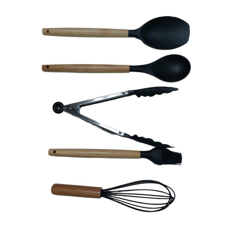 GENERICO Set Utensilios Cocina Mango Silicona Y Madera Repostería