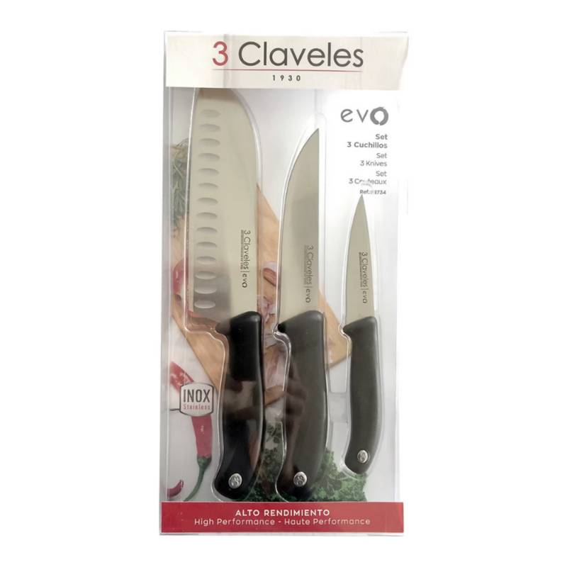 3 CLAVELES Set 3 Cuchillos De Cocina 3 Claveles Evo Profesional Premium