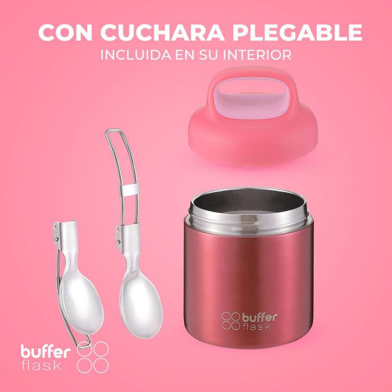 BUFFER FLASK Termo Comida y Liquido Buffer Niño Niña 340ml + Cuchara - Rosa