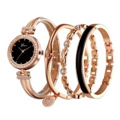 GENERICO - Reloj y 3 pulseras elegantes estilo a la moda con cristal para mujer