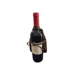 MUNDO PIEL - Mini Pechera de cuero para botella de vino Café Oscuro
