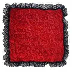 MAISONETTE - Pañuelo de Cueca Brava 50x50 Terciopelo Rojo Encaje Negro