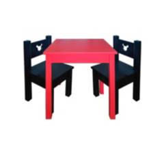 DECORACION CREATIVA - Mesa infantil con 2 sillas Lacadas Roja Negra Mikey