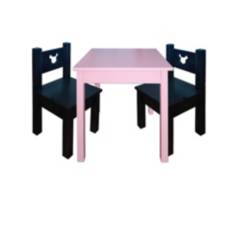 DECORACION CREATIVA - Mesa infantil con 2 sillas Lacadas Rosado Negra Minie