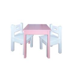 DECORACION CREATIVA - Mesa infantil con 2 sillas Lacadas Rosado Blanco