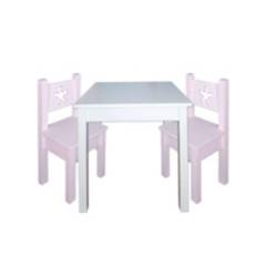 DECORACION CREATIVA - Mesa infantil con 2 sillas Lacadas Blanco Rosa