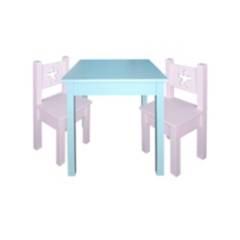 DECORACION CREATIVA - Mesa infantil con 2 sillas Lacadas Celeste Rosada
