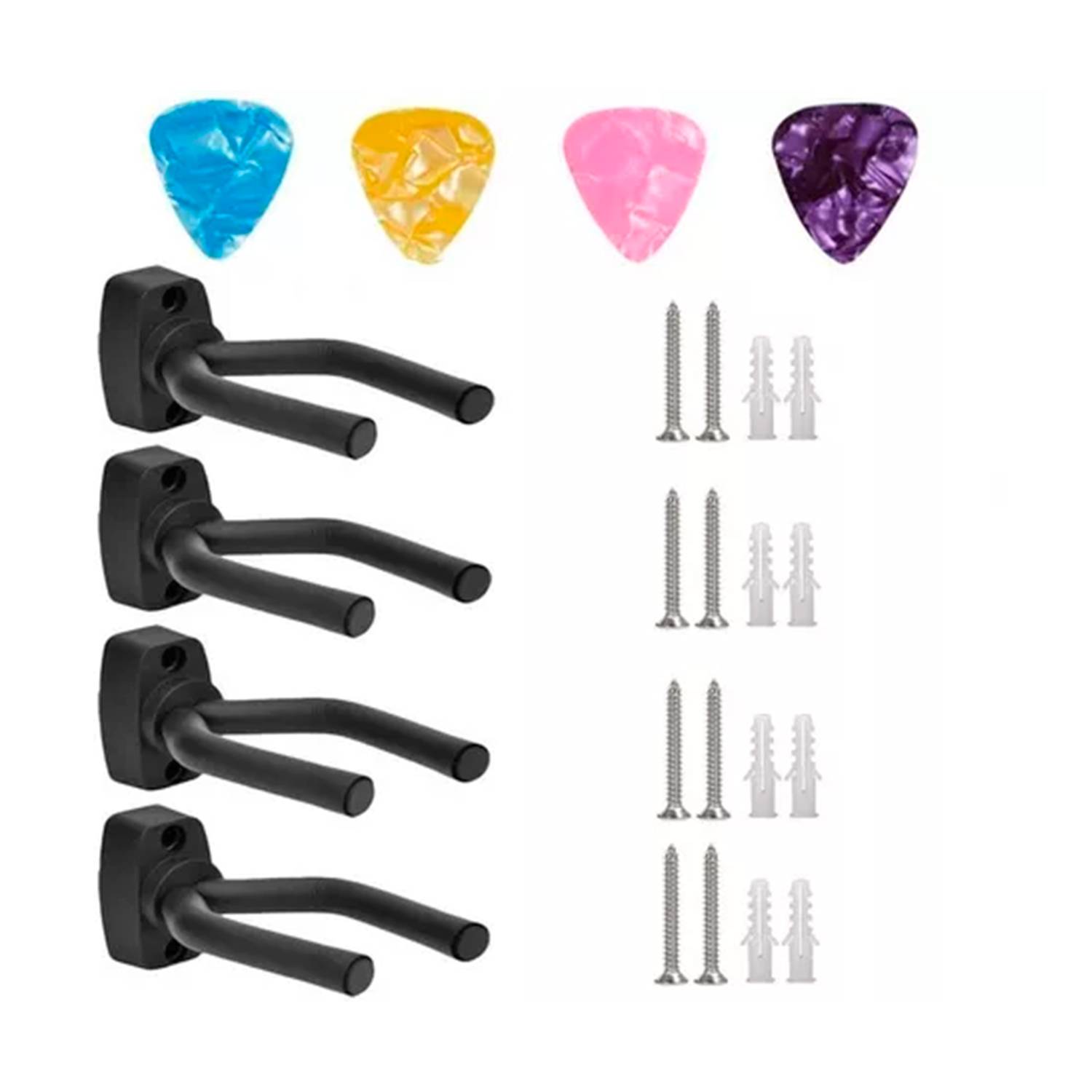 Pack 4 Soporte Guitarra Pared Colgador Bajo Y Ukelele Color Negro