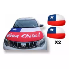 GENERICO - Cubre Capot Auto Bandera De Chile  + 2 Cubre Espejos
