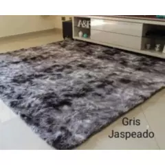 GENERICO - Alfombra de living peluda tipo shaggy 180 x 200 cm color gris jaspeado