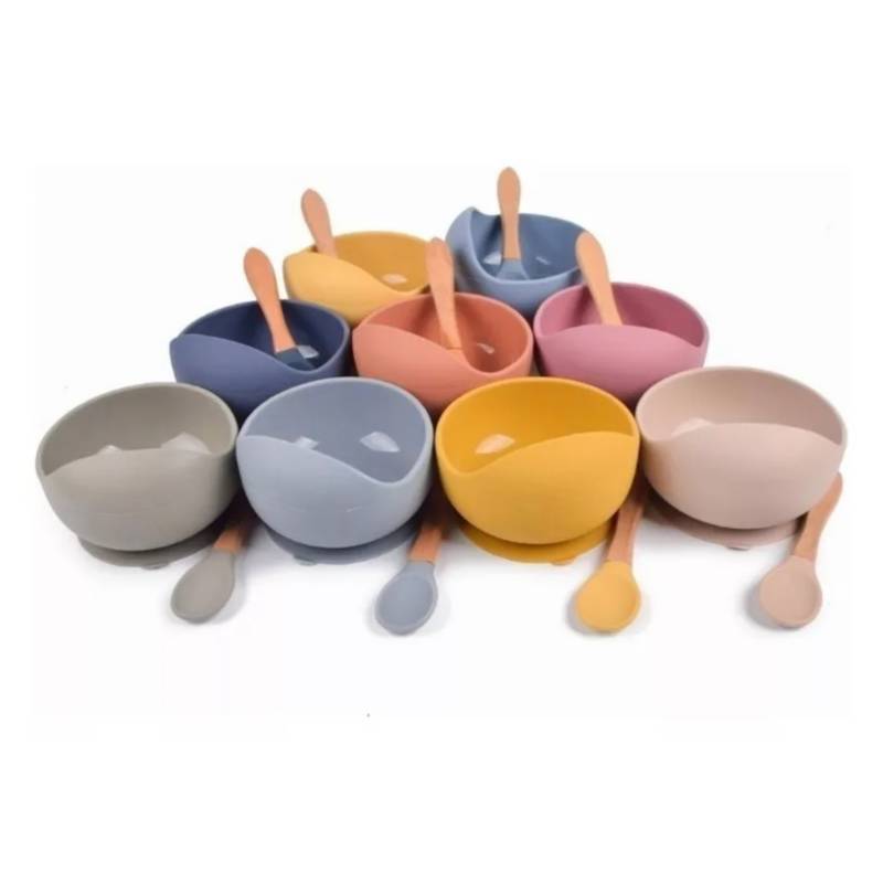 Babero De Silicona, Platos, Cuchara, Tenedor, Color Rosa Para Bebé