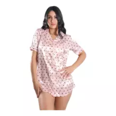 MEDIA LUNA - Pijama Camisa Corta Satinada Diseño Corazones
