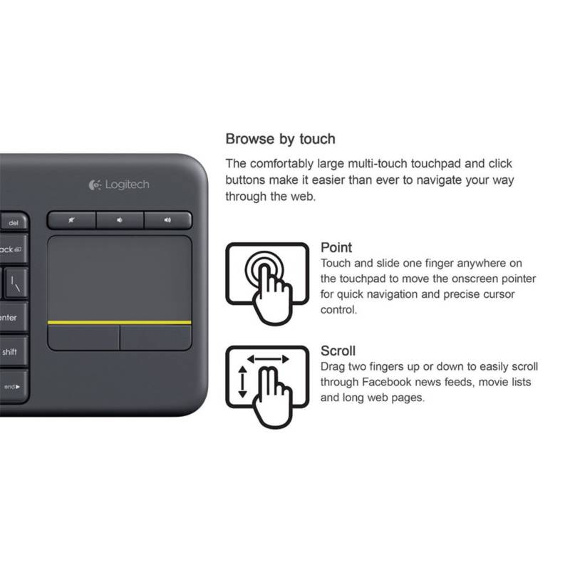 TECLADO INALAMBRICO LOGITECH K400 C/ TOUCHPAD