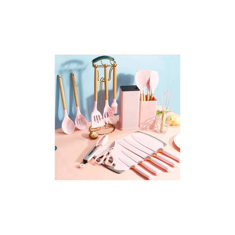 Utensilios De Cocina Silicona Juego De Cuchillo 19 Set Rosa