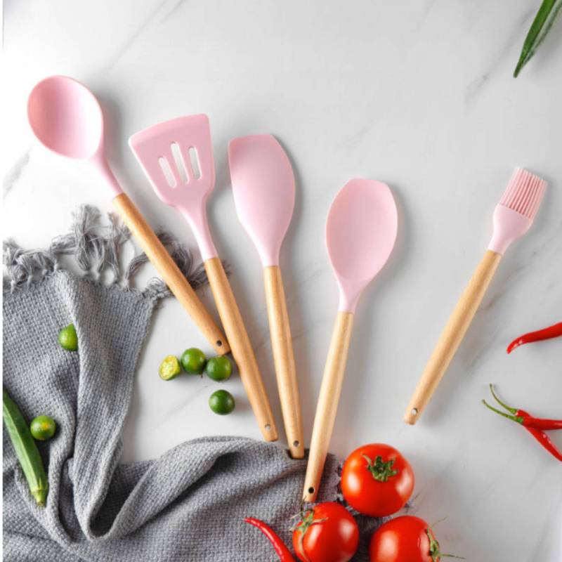 Utensilios De Cocina Silicona Antiadherente 11 Pza 5 Colores