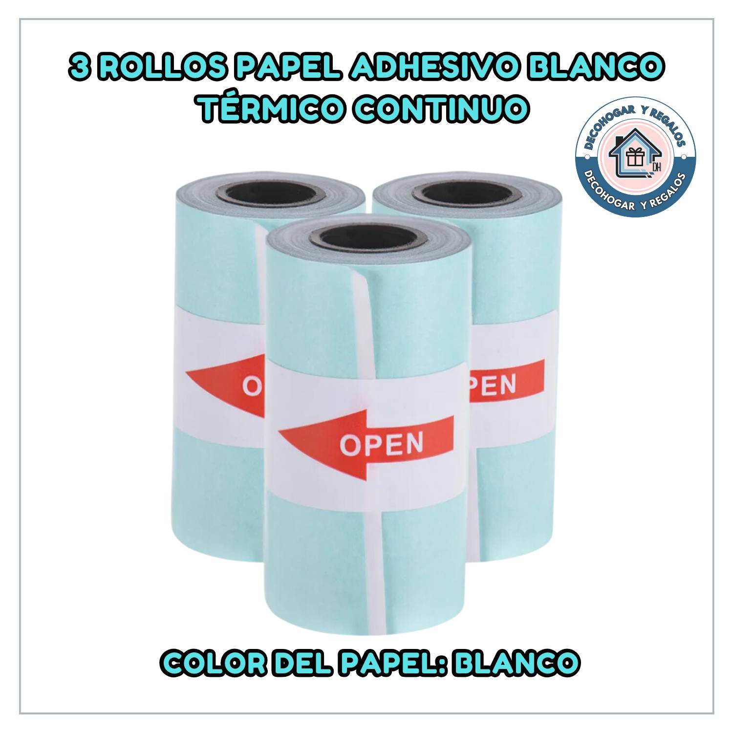 GENERICO 3 Rollos Papel Adhesivo Continuo Blanco para Impresora Térmica  57x30mm