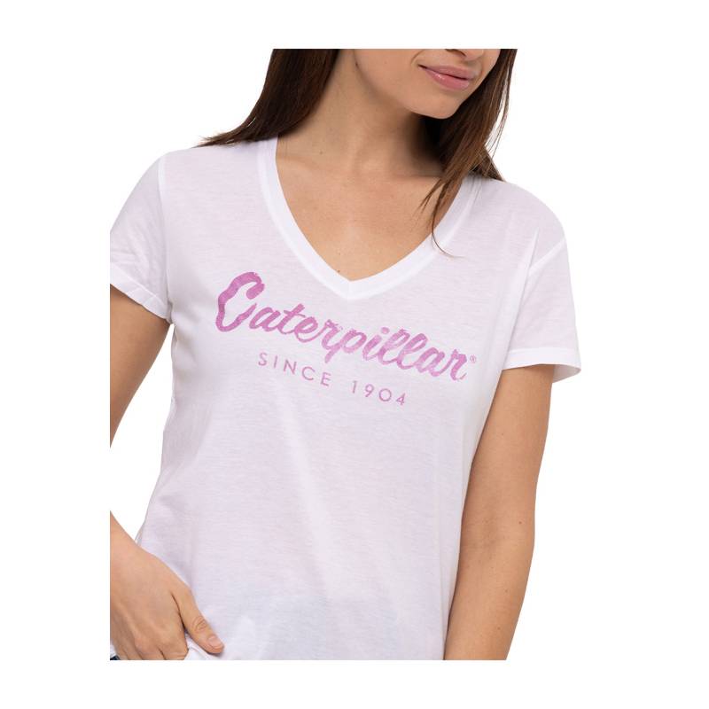 CAT Polera M C Script V Neck Te Blanco Rosa Mujer CAT falabella