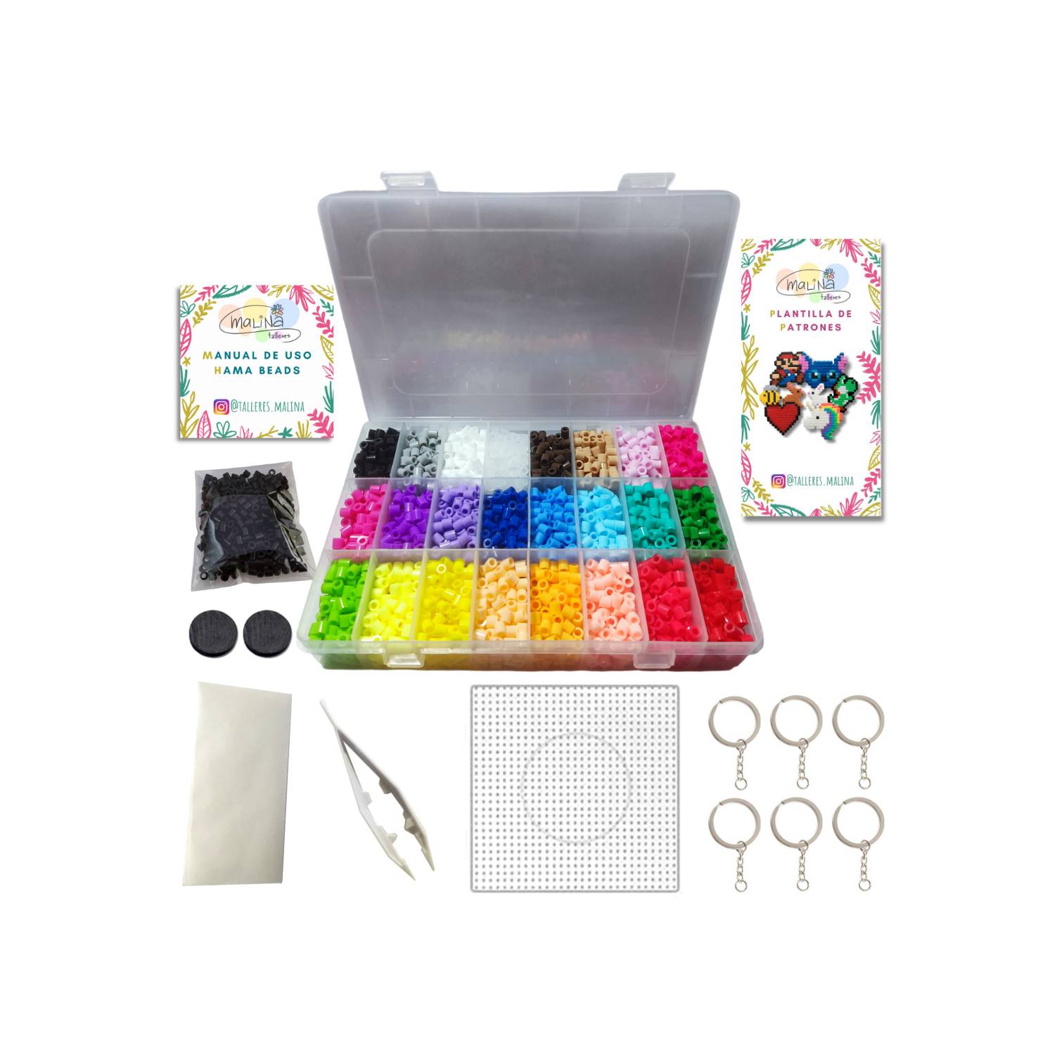 GENERICO Kit de hama beads 5 mm 24 colores (+de 4200 piezas) + negro