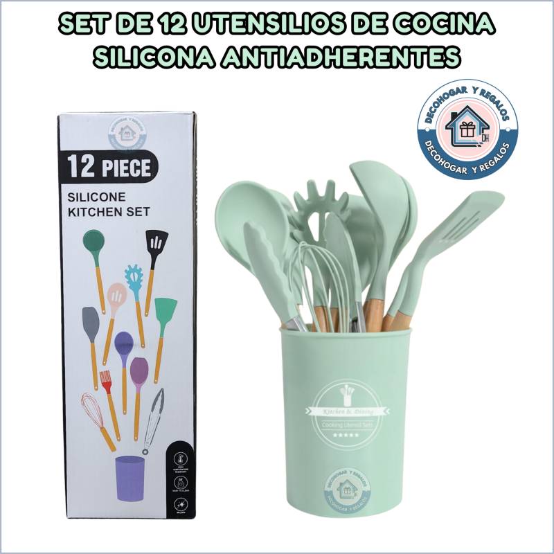 Set 12 Utensilios De Cocina Silicona Negro Simplit— Melollevo