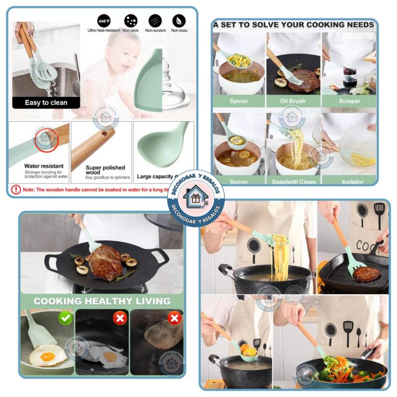  Smirly - Juego de utensilios de cocina de silicona con soporte:  Juego de utensilios de cocina de silicona para ollas y sartenes  antiadherentes, juego de utensilios de cocina, juego de utensilios