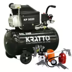 KRATTO - Compresor de Aire 2HP 50Litros KRATTO + Kit de 5 piezas