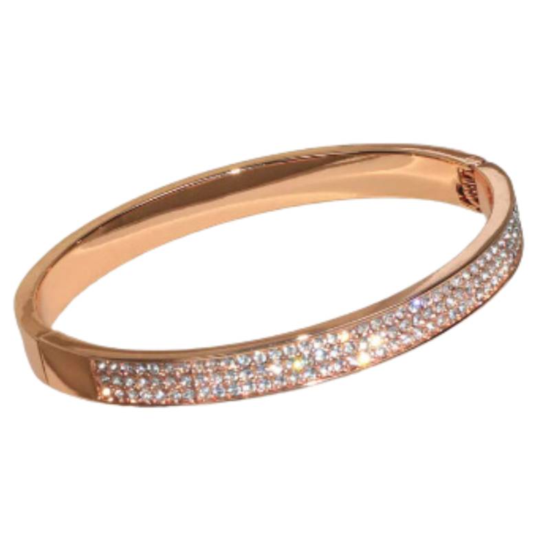 GENERICO - Pulsera brazalete clásico para mujer color oro rosado y cristales