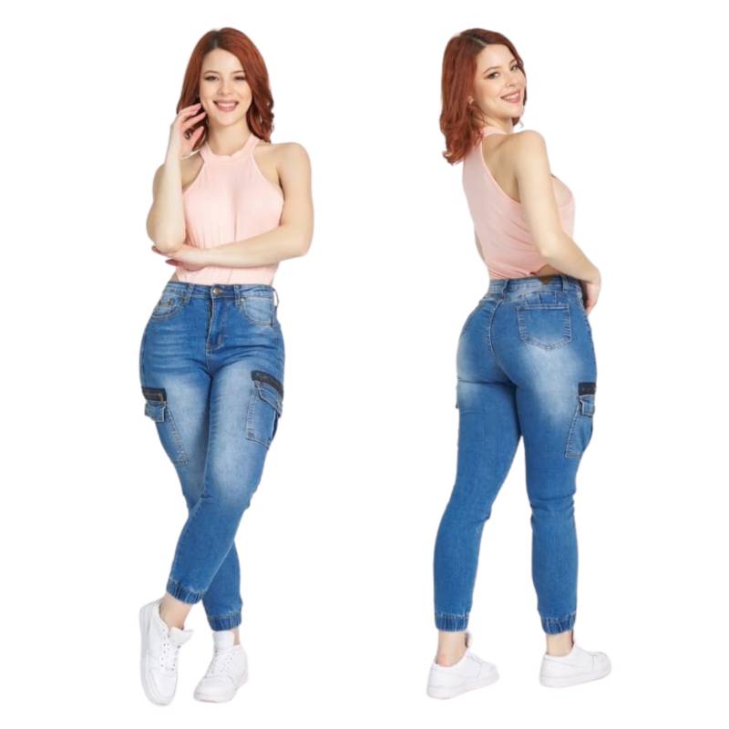 GENERICO Jeans Mujer Cargo Pitillo Elasticado Push Up