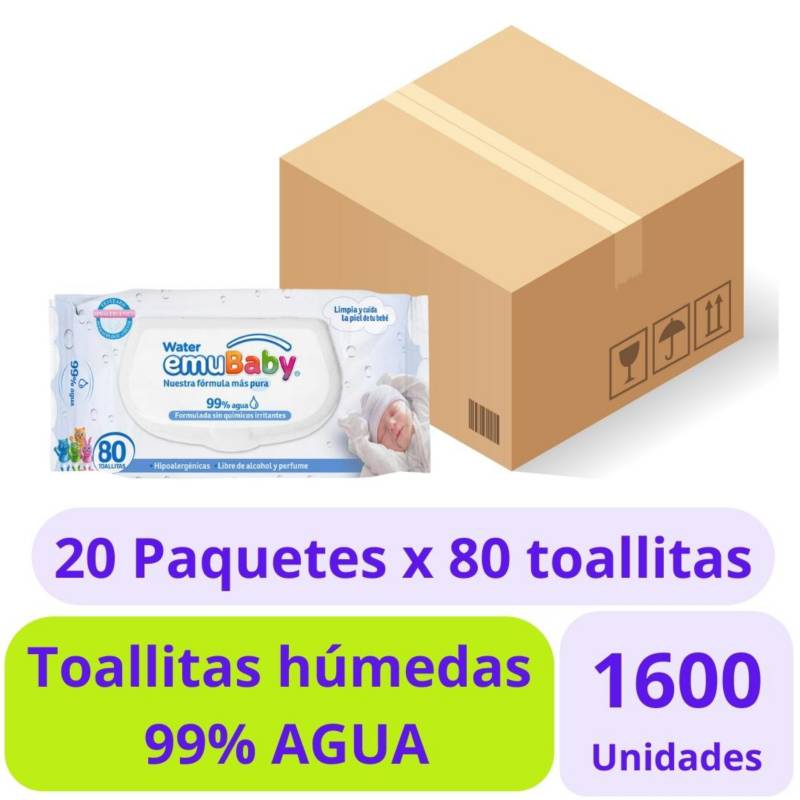 Caja Toallitas húmedas Premium – Emubaby Water – 20 Paquetes – M&M Hogar