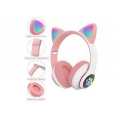 GENERICO - Auriculares audifonos para juegos de color rosa con orejas de gato