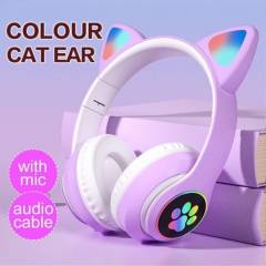 GENERICO - Auriculares audifonos para juegos de color morado con orejas de gato