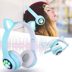 GENERICO - Auriculares audifonos para juegos de color azul con orejas de gato