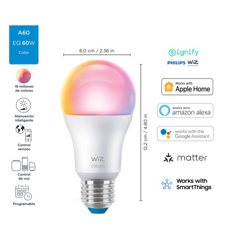 Set 2 Philips Smart Wi-fi E27 Multicolores Wiz Matter Google