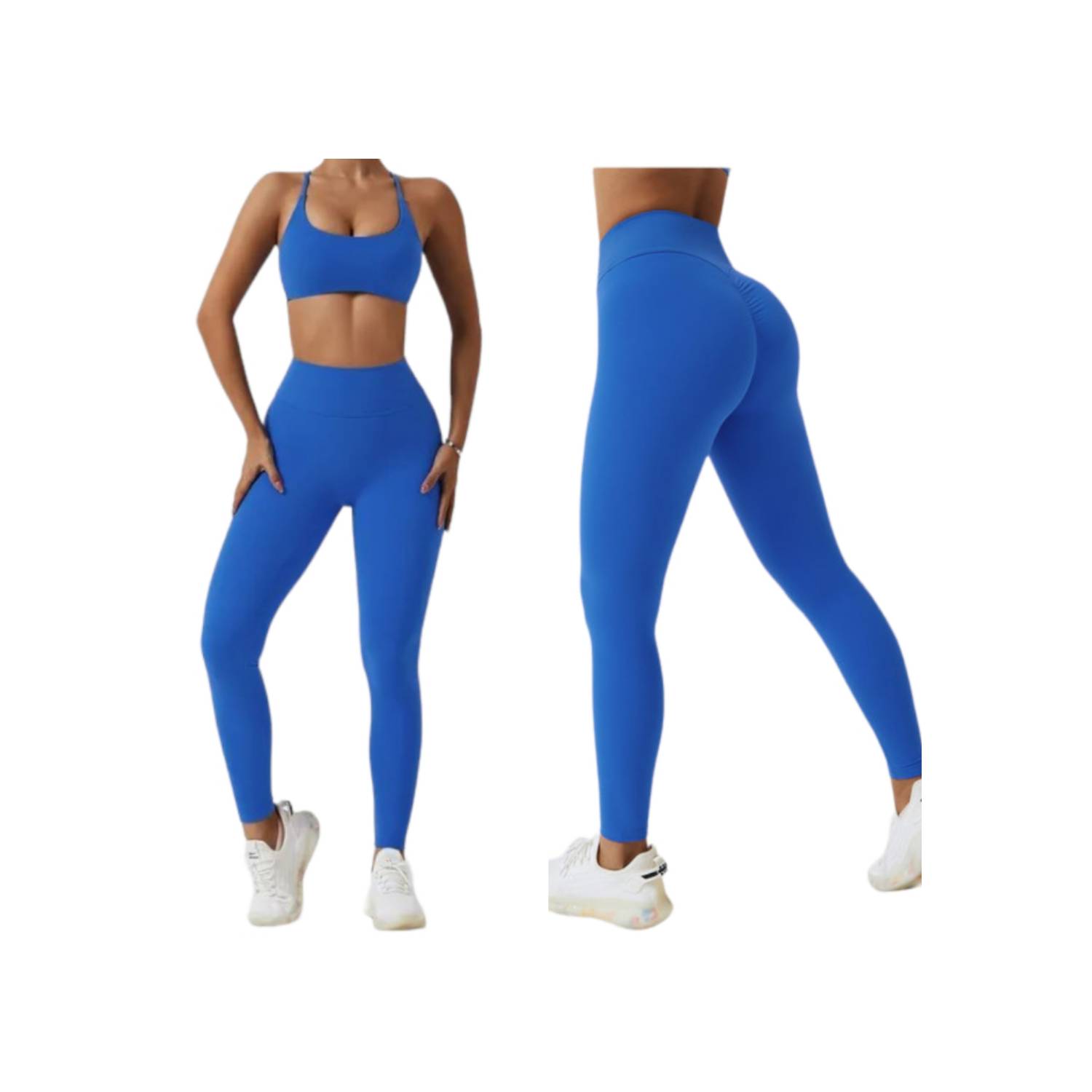 Conjunto Deportivo Leggings Push Up + Top Deportivo Azul Talla S