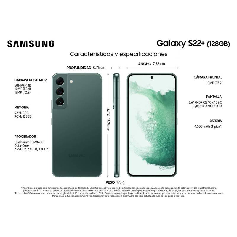 Celular Samsung S22 Plus 128gb Verde reacondicionado Grado B