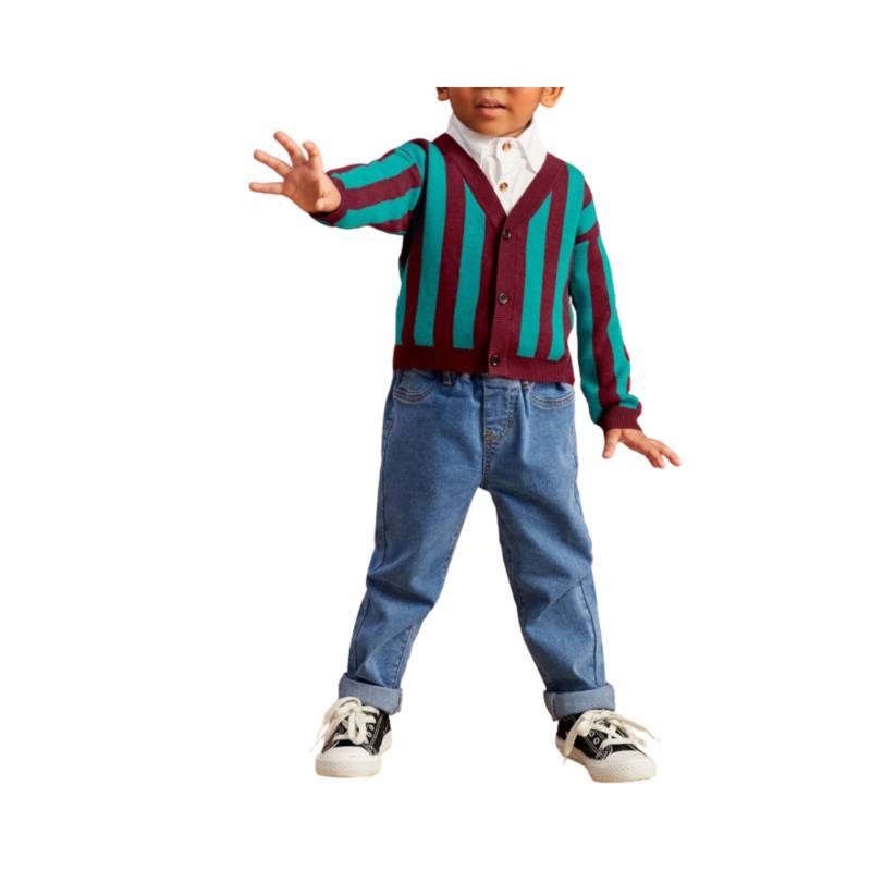 GENERICO - Cardigan con patrón de rayas con botones delanteros para niños