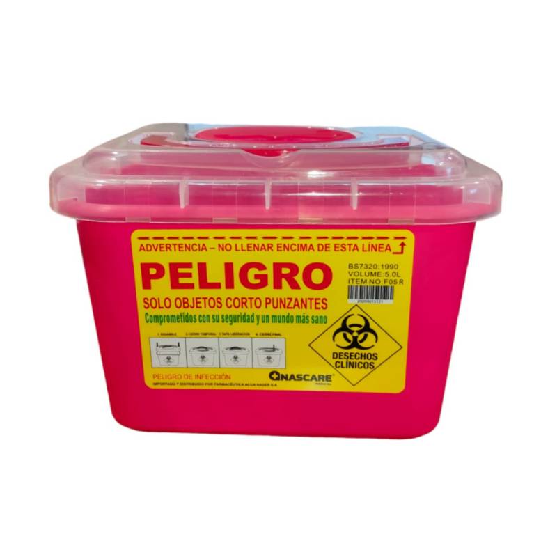 GENERICO - Caja Plástica De Desechos Cortopunzantes Rojo 5 Lts