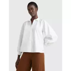 TOMMY HILFIGER - Camisa Relaxed Solid Raglan Blanco Mujer