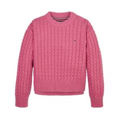 TOMMY HILFIGER - Sweater Trenzado Con Logo Rosa Niña