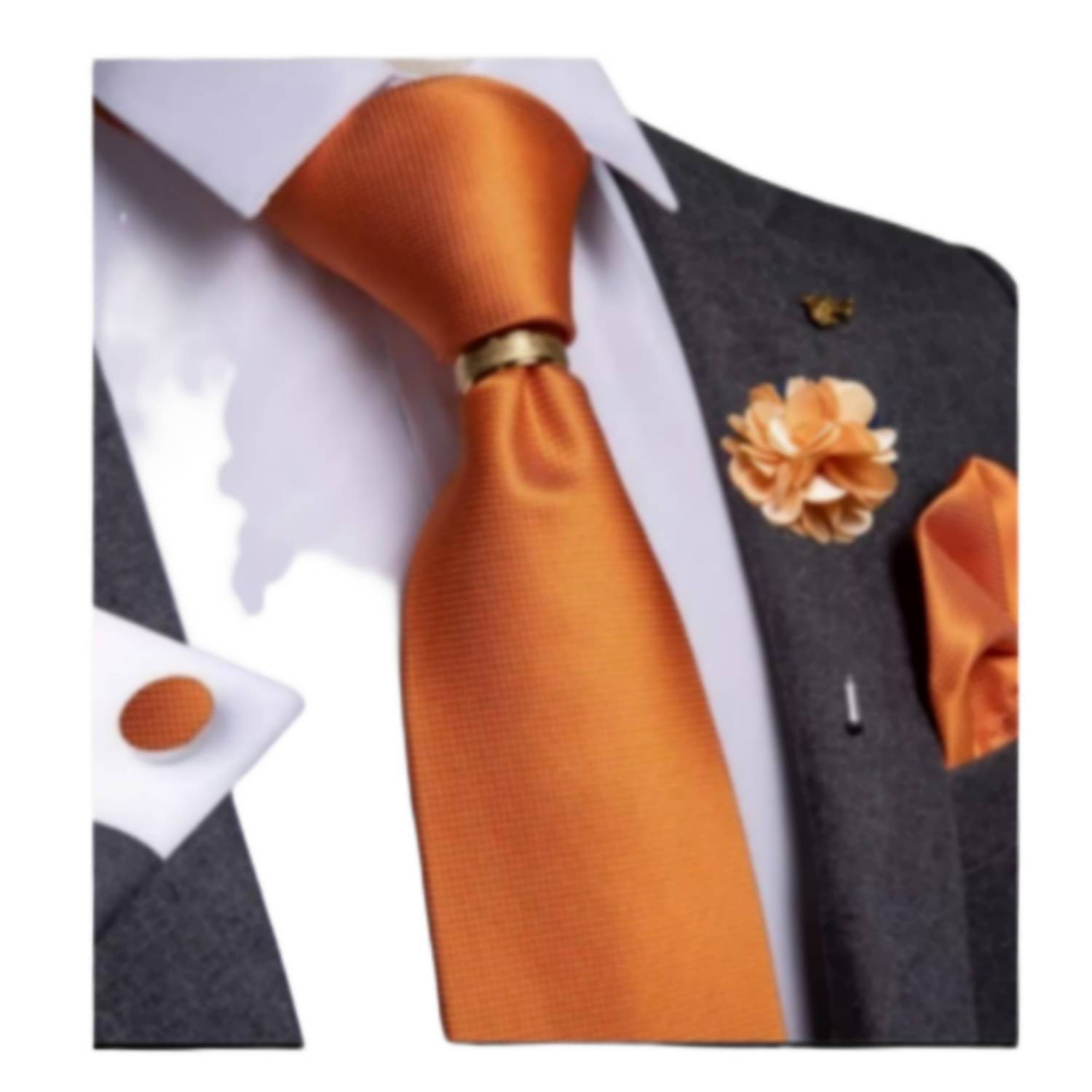 Set de Corbata, Anillo, Broche,Pañuelo, colleras de Seda para hombres  Elegantes. 