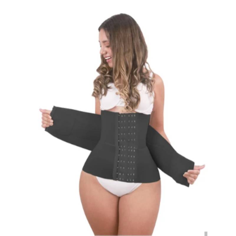 FAJA COLOMBIANA ORIGINAL TIPO CHALECO CON BROCHES GUESOS NEGRO