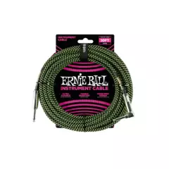 ERNIE BALL - Cable de Instrumento Trenzado Verde/Negro 3m Ernie Ball 6077 ERNIE BALL