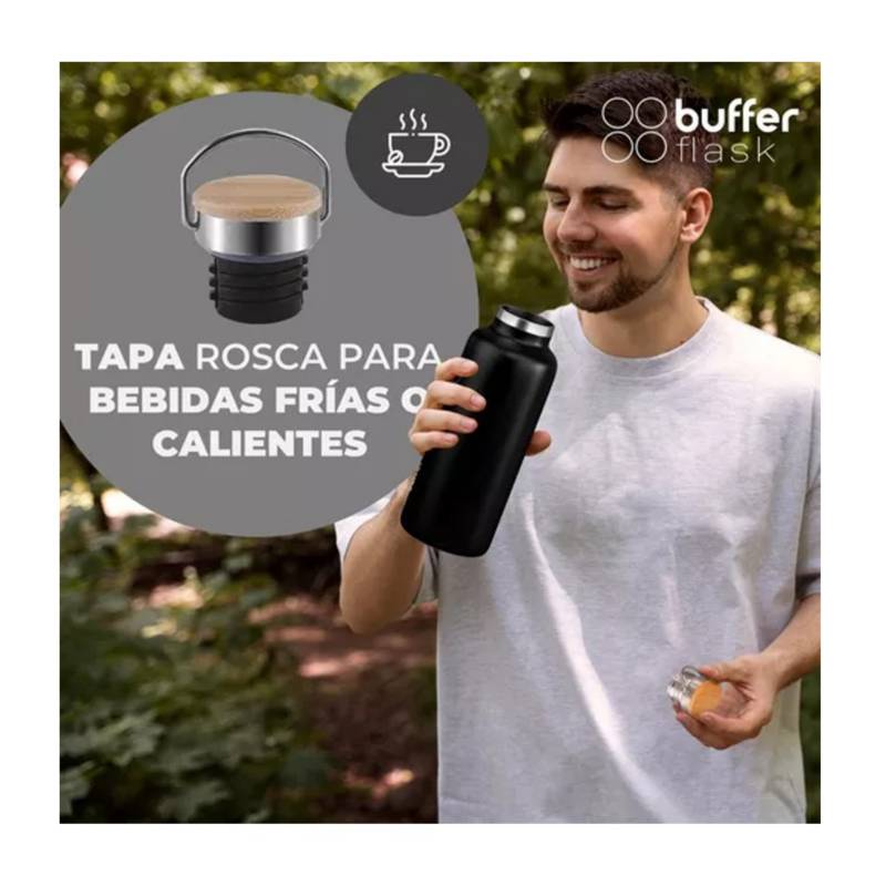 BUFFER FLASK Botella Agua Dep Ciclismo Gym Buffer Colador Funda - Negro