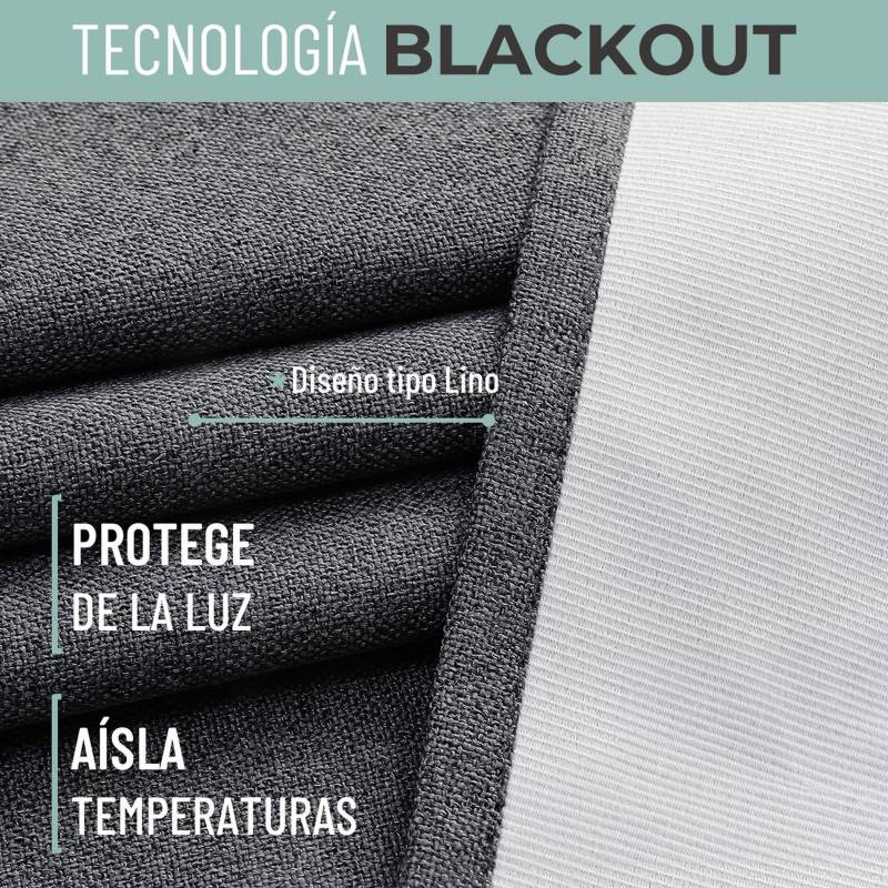 CASATUA Cortina 100% Blackout Engomada Termica Casatua Set de 2 - Gris  oscuro