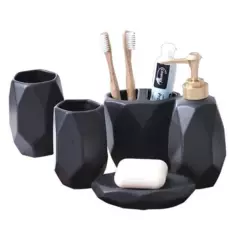SANTU HOME & DECO - Set Para Baño De 5 Piezas de Ceramica Negro