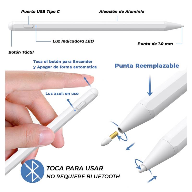 Lápiz Stylus Capacitivo para iPad con Rechazo de Palma, Lápiz