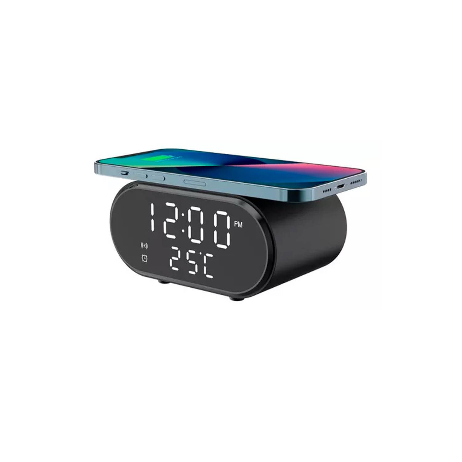 Reloj Despertador Con Cargador Inalámbrico Y Termómetro Color Negro