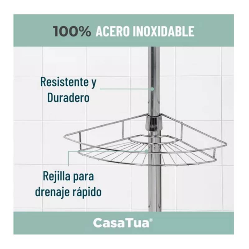 CASATUA Esquinero De Ducha Metálico Inoxidable Organizador Ajustable - Gris