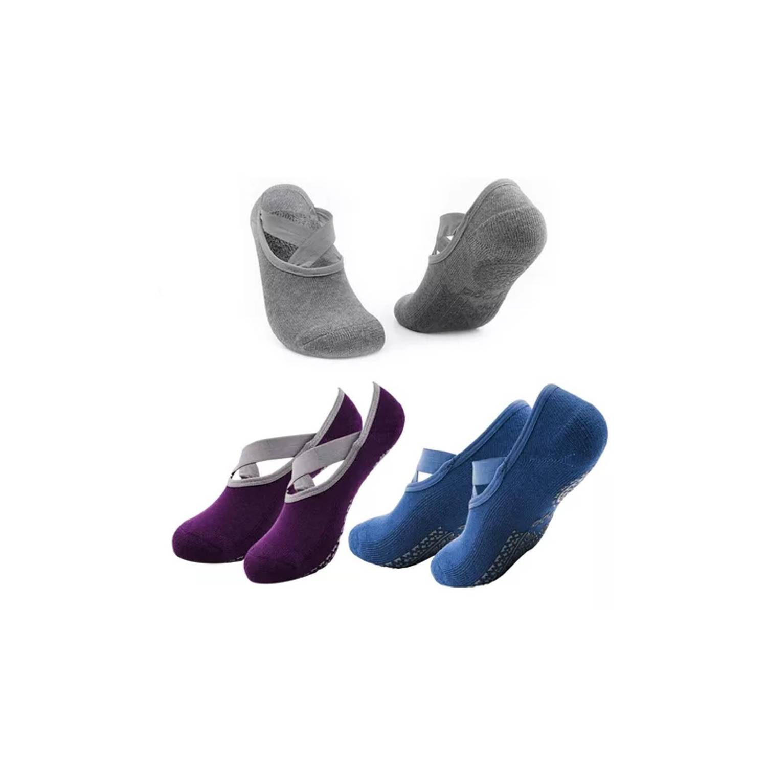 Calcetines Yoga Set 3 Pares Gris - Púrpura - Azul FITNICS